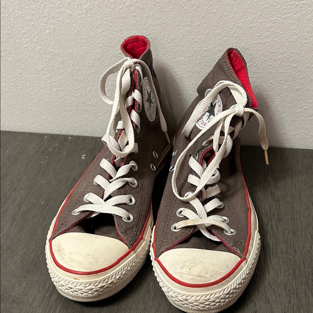 Converse Chocolate High-Tops with Red Highlights